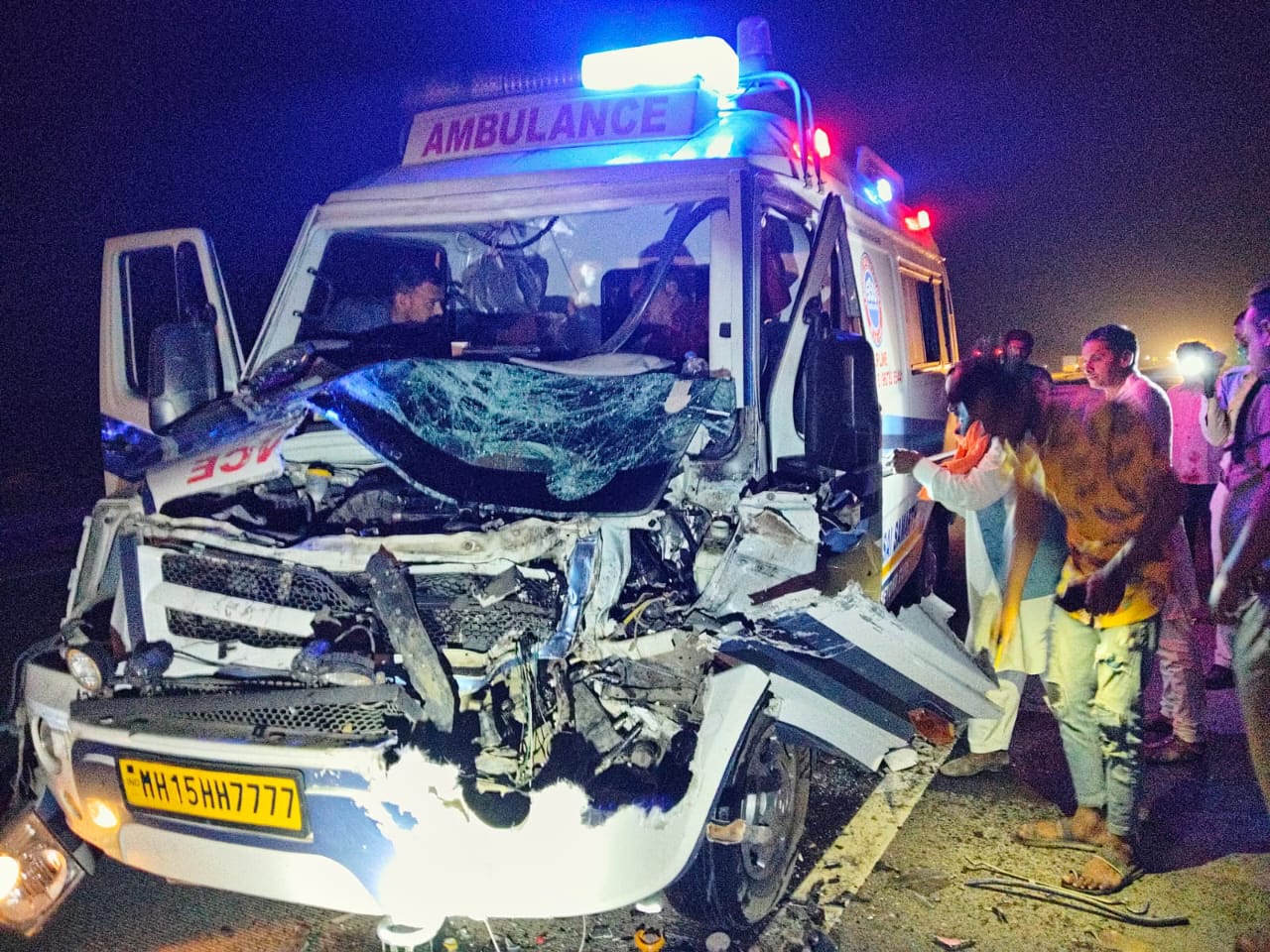 A parked ambulance leaving the patient for Nashik collided with a parked truck, three people injured